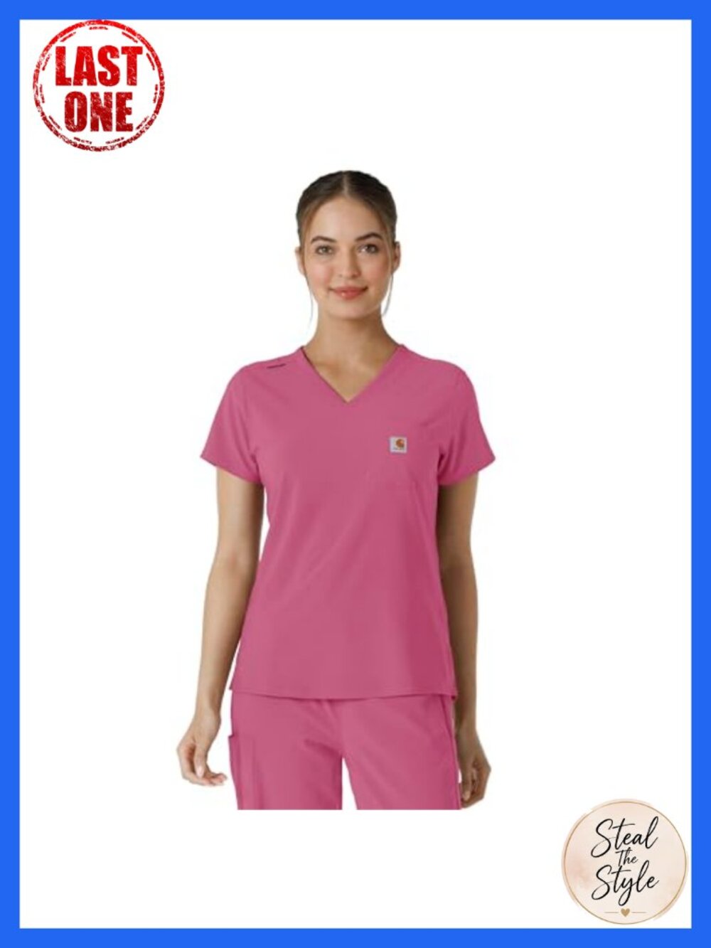 Women's V-Neck Short Sleeve Scrub Top with Chest Pocket